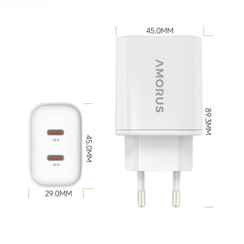 45W PD Quick Charge адаптер, GaN зарядно с два USB порта, зарядно за iPhone / iPad