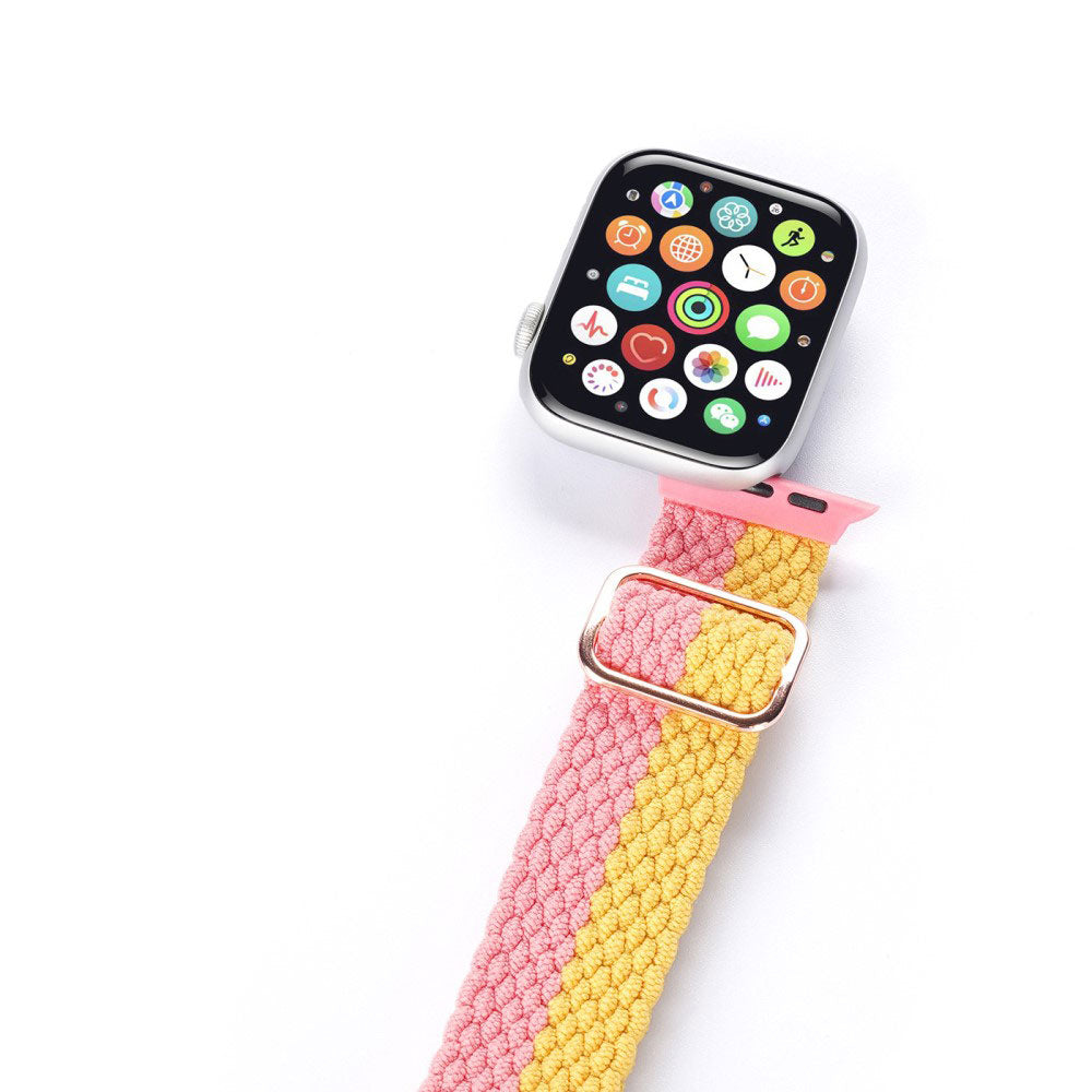 Плетена каишка за Apple Watch 41мм / 40мм / 38мм - розова/жълта