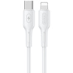 Бял lightning кабел за данни и зареждане, 1.2 метра, PD Quick Charge, USB-C за iPhone / iPad