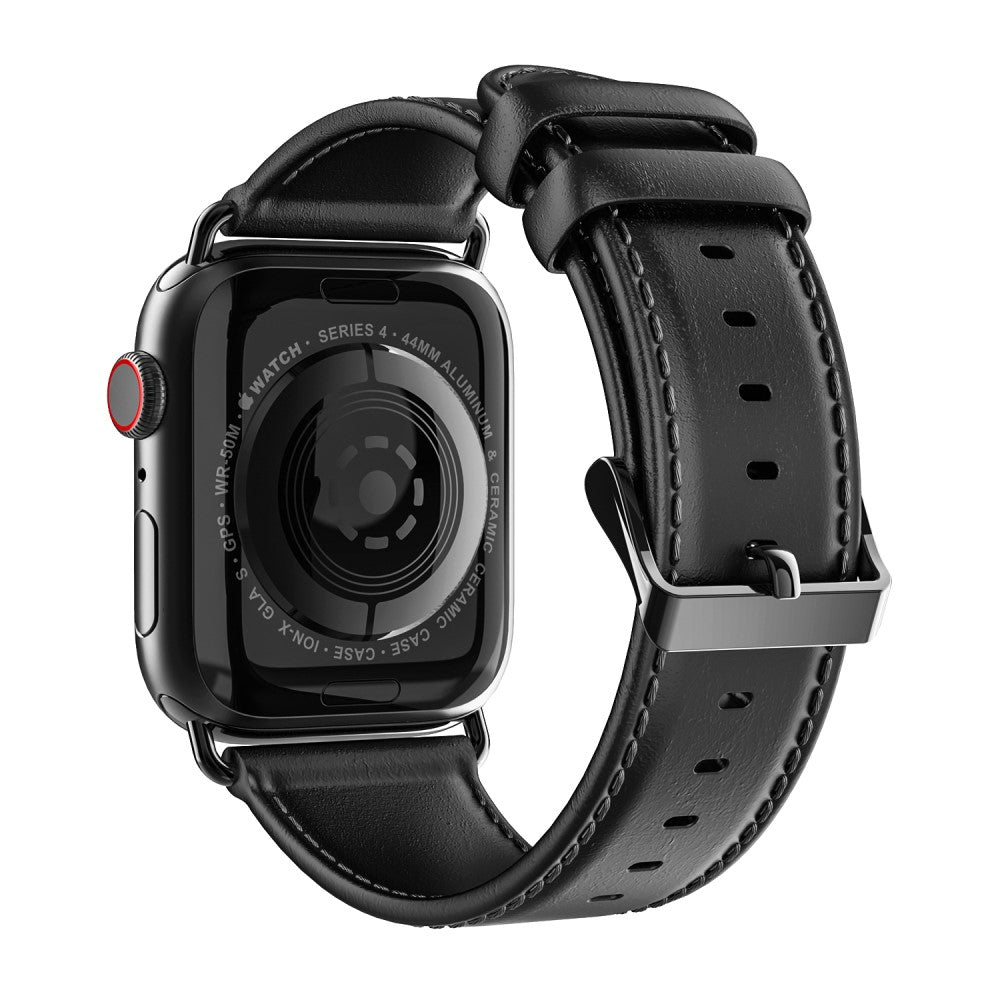 Каишка от естествена кожа за Apple Watch 45мм / 44мм / 42мм - черна