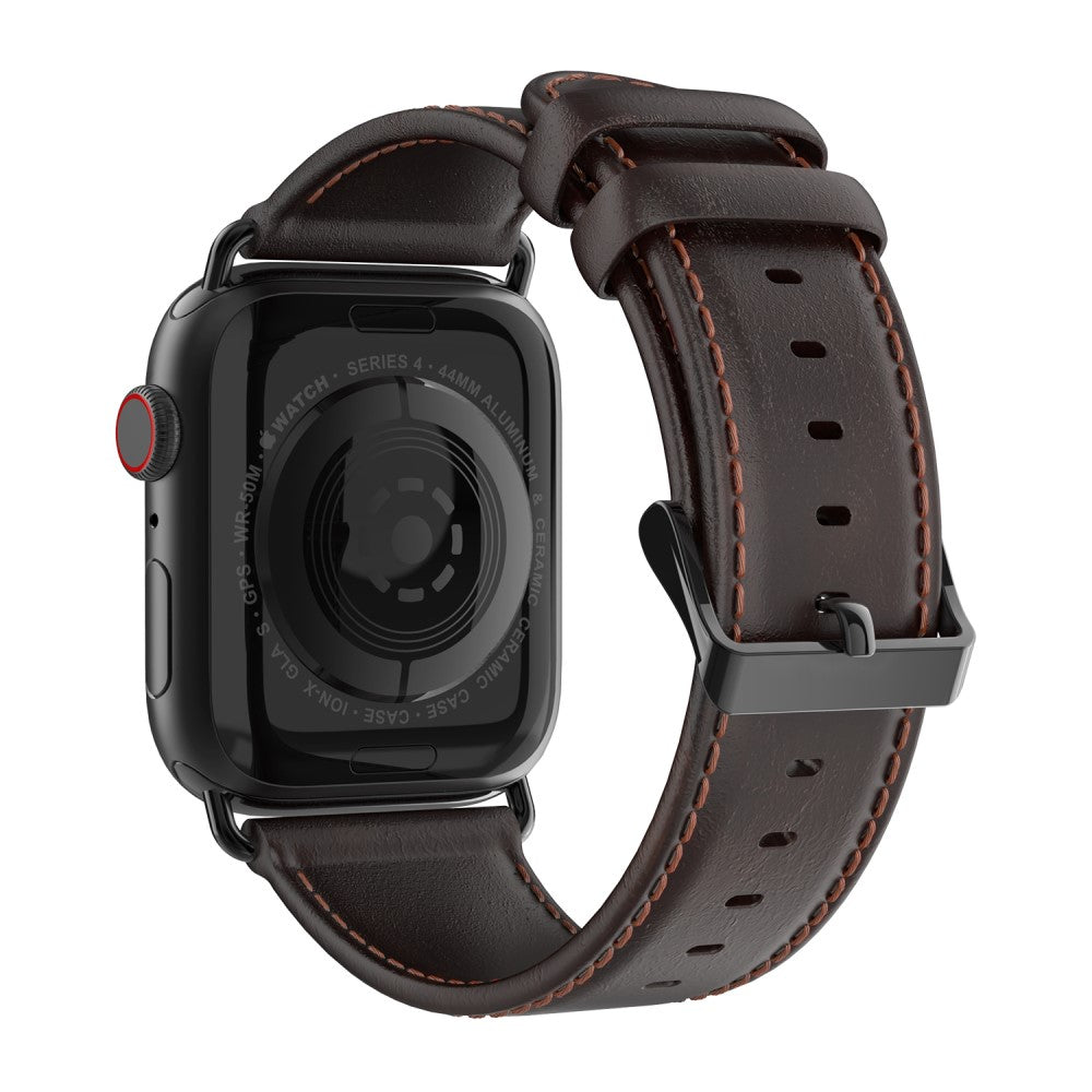 Каишка от естествена кожа за Apple Watch 45мм / 44мм / 42мм - тъмнокафява