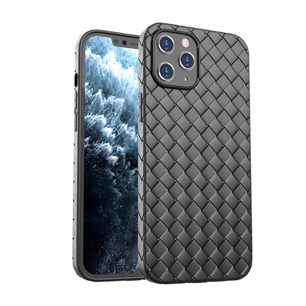 Силиконов, черен калъф – плетена кожа за iPhone 12 / iPhone 12 Pro