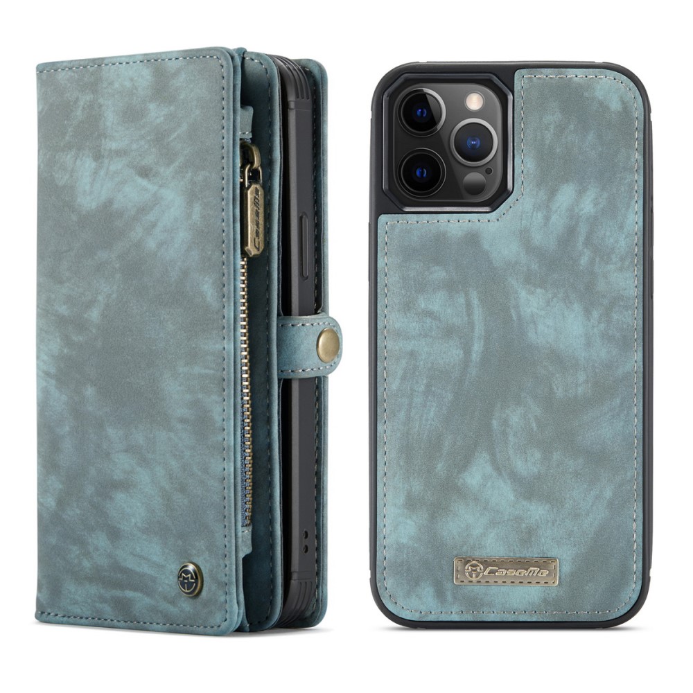Кожен, син калъф и портмоне – 2 в 1, естествена кожа за iPhone 12 Pro Max