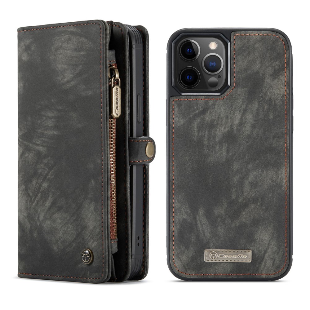 Кожен, черен калъф и портмоне – 2 в 1, естествена кожа за iPhone 12 Pro Max