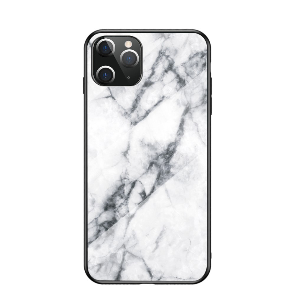 Силиконов, бял калъф – стъклен гръб, мрамор за iPhone 12 Pro Max