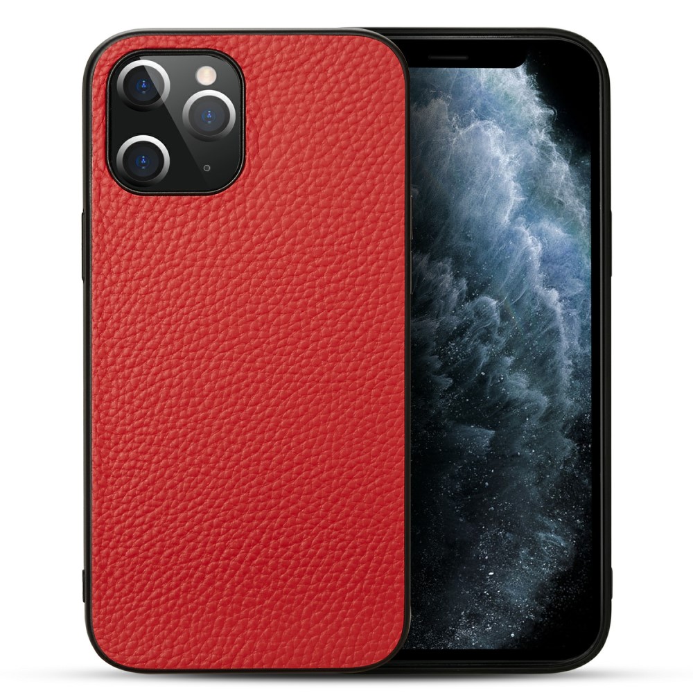 Силиконов, червен калъф – гръб от естествена кожа за iPhone 12 Pro Max