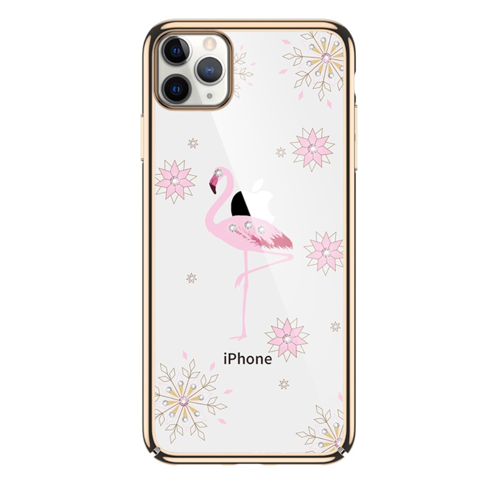 Пластмасов, златист панел – фламинго, камъчета за iPhone 12 / iPhone 12 Pro