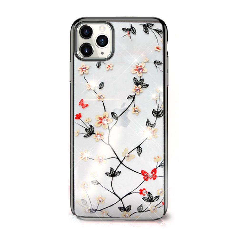 Силиконов, черен калъф – цветя, камъчета за iPhone 12 / iPhone 12 Pro