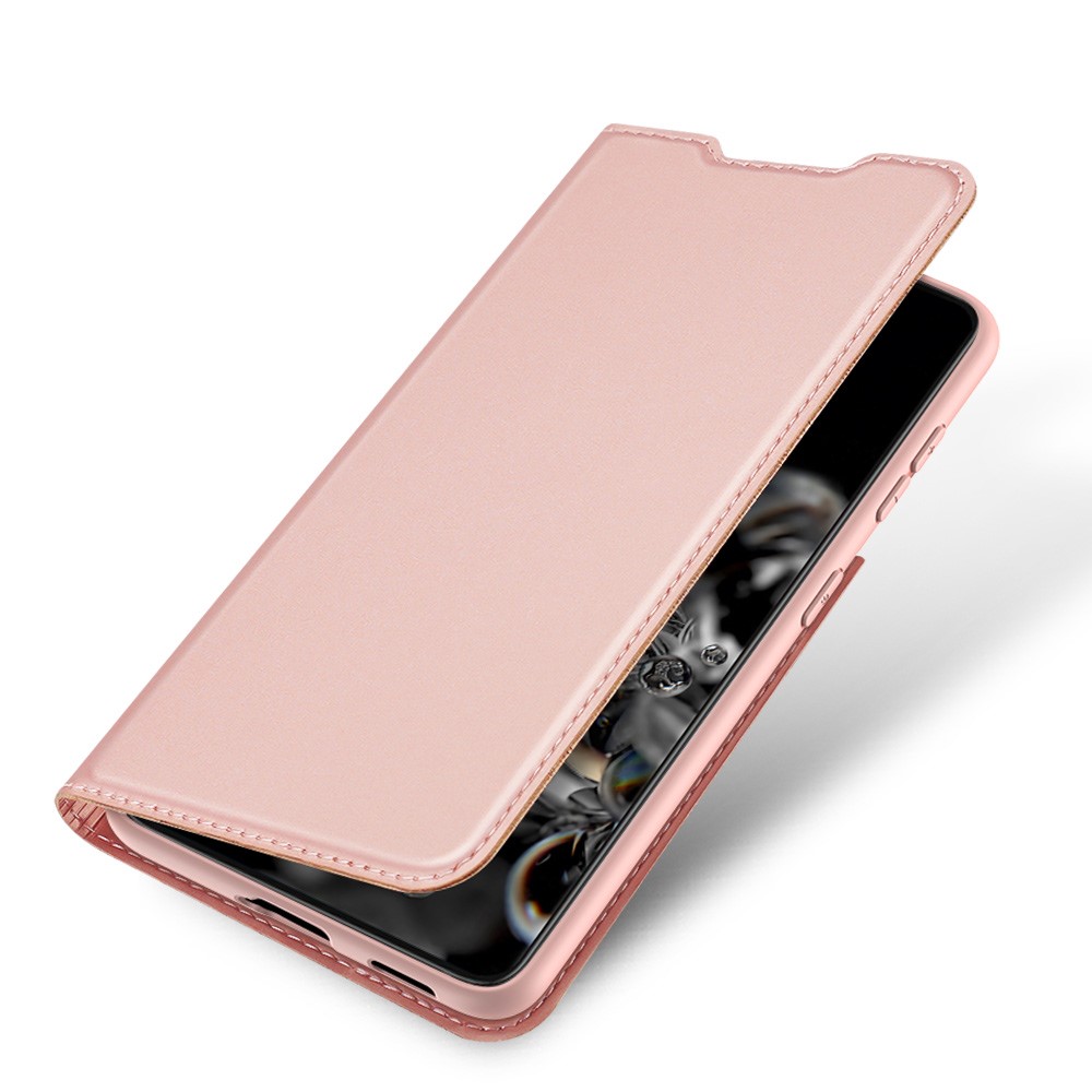Кожен, розов калъф, с предпазен капак – стойка за Samsung Galaxy S21