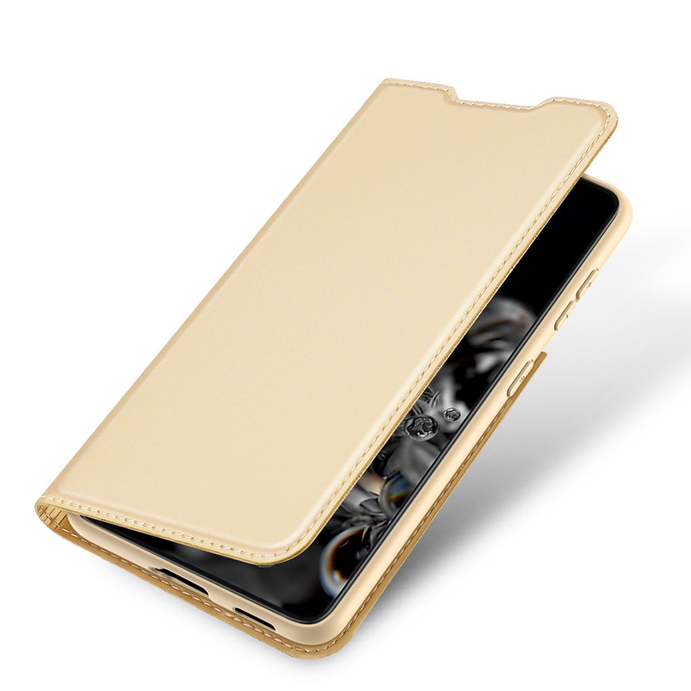 Кожен, златист калъф, с предпазен капак – стойка за Samsung Galaxy S21