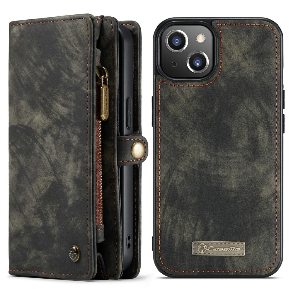 Кожен, черен калъф и портмоне – 2 в 1, естествена кожа за iPhone 13
