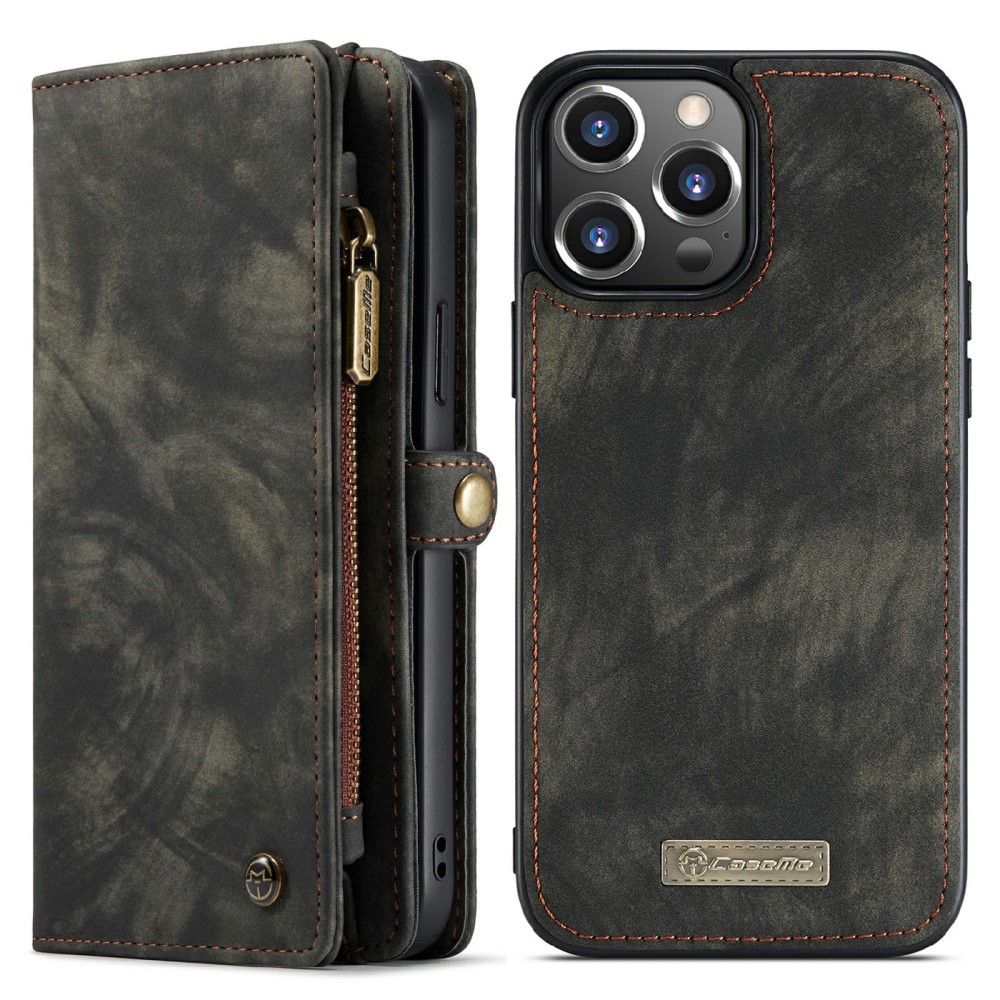 Кожен, черен калъф и портмоне – 2 в 1, естествена кожа за iPhone 13 Pro Max