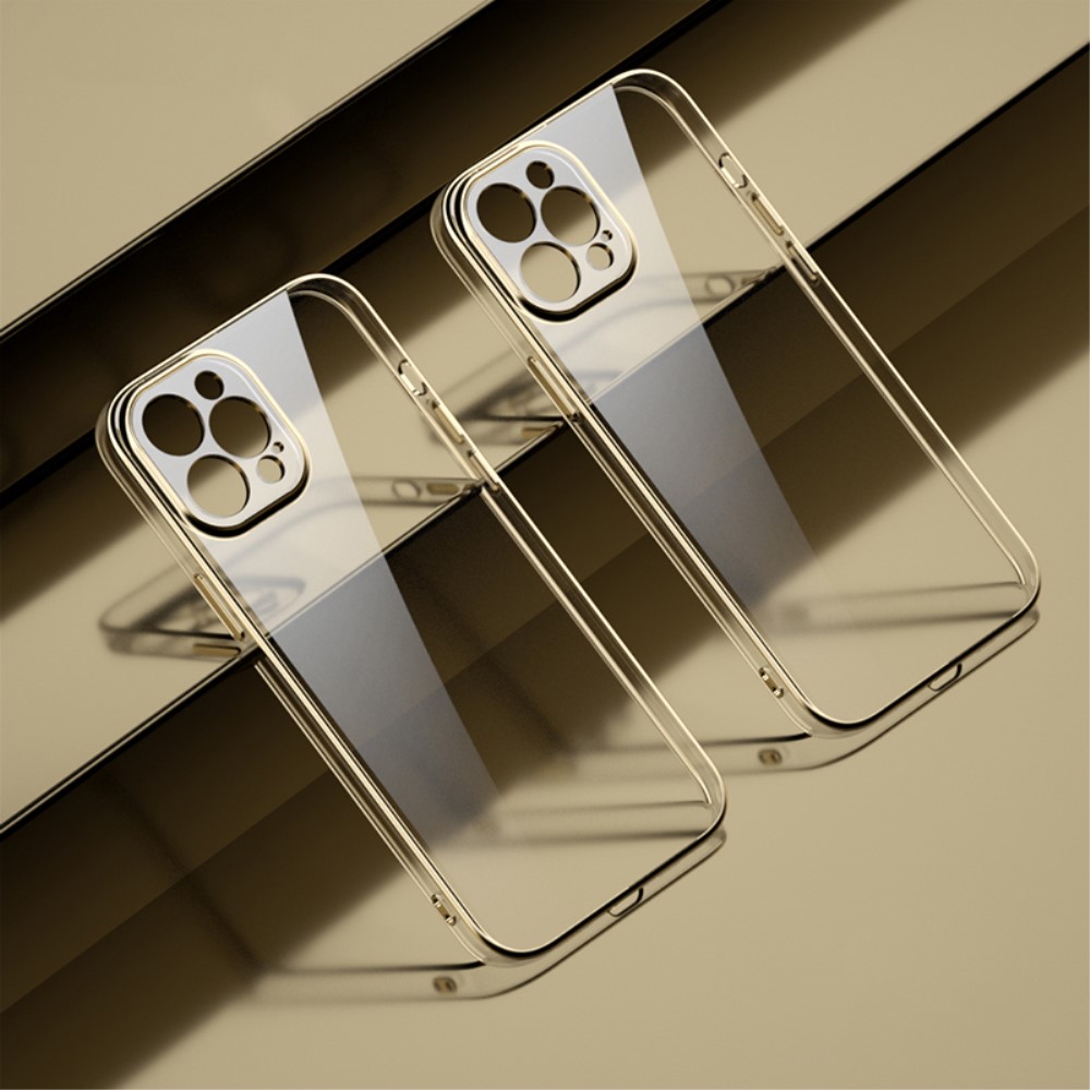 Силиконов, прозрачен калъф – тънък, златист кант за iPhone 13 Pro