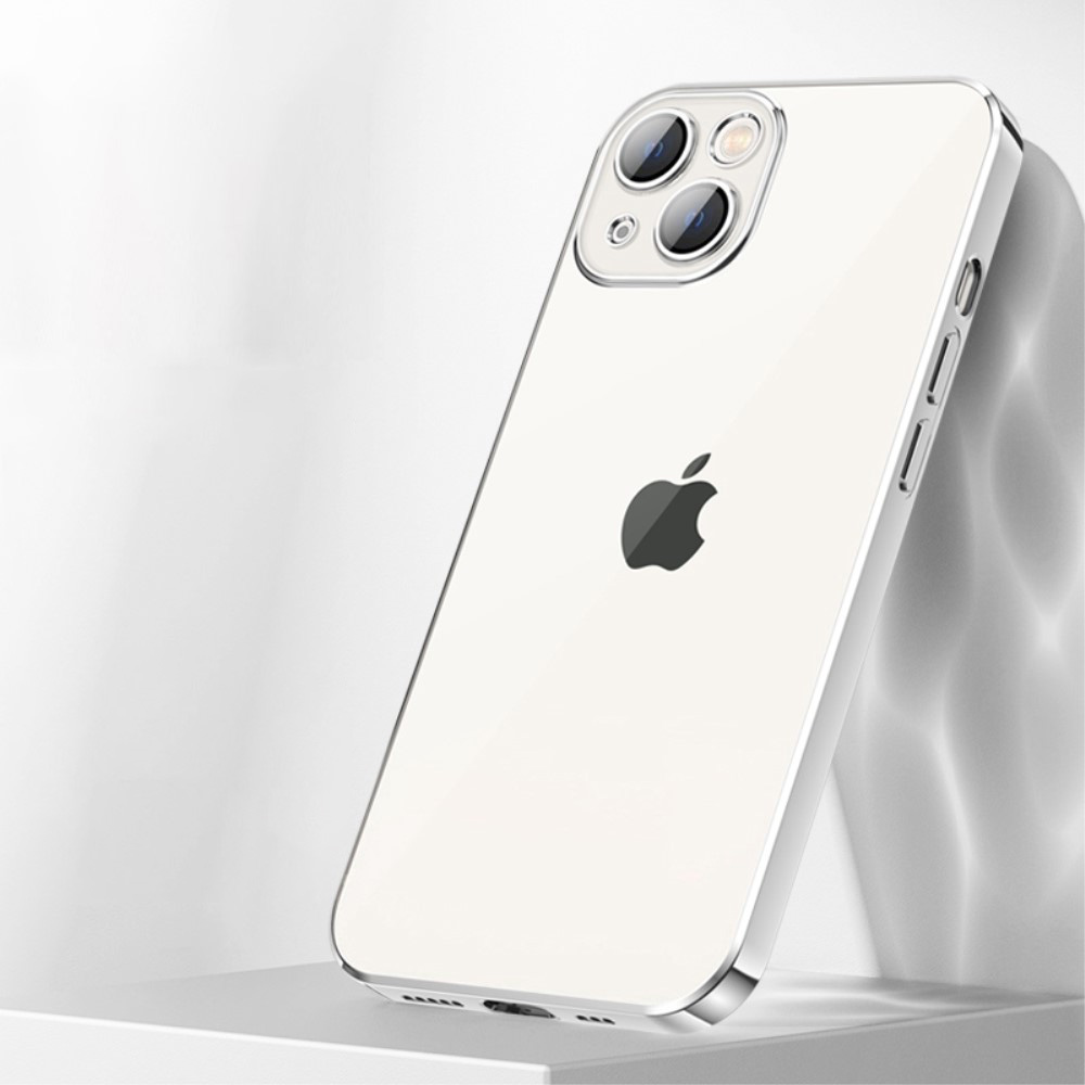 Силиконов, сребрист калъф – тънък, с прозрачен гръб и протектор за камера за iPhone 13