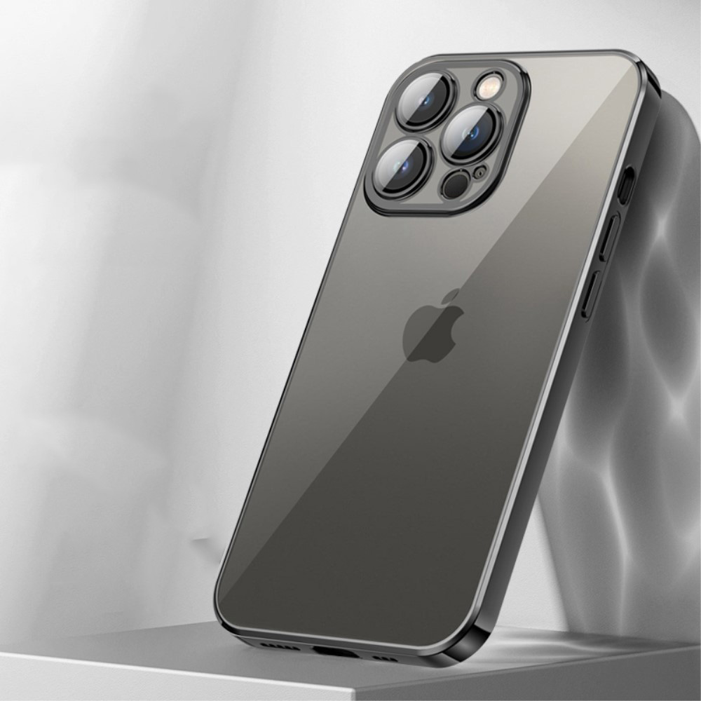 Силиконов, черен калъф – тънък, с прозрачен гръб и протектор за камера за iPhone 13 Pro