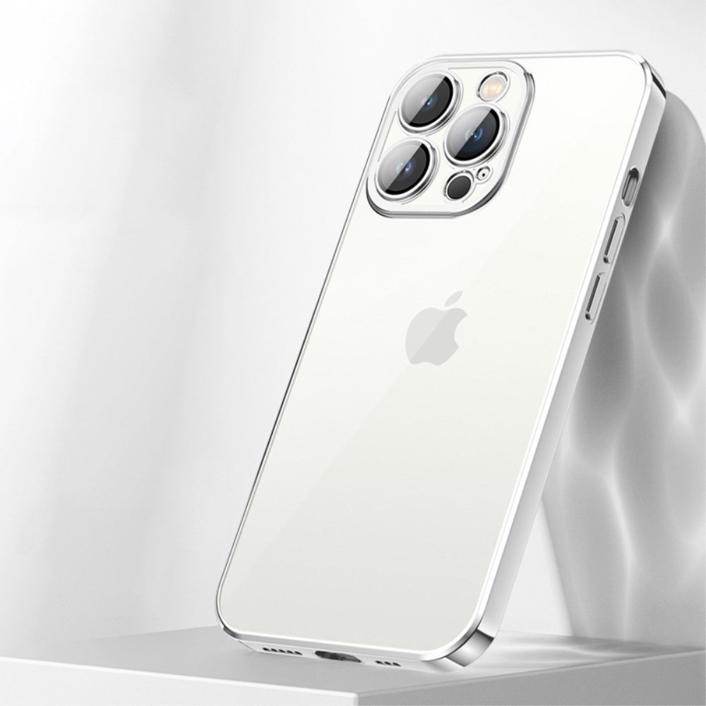 Силиконов, сребрист калъф – тънък, с прозрачен гръб и протектор за камера за iPhone 13 Pro