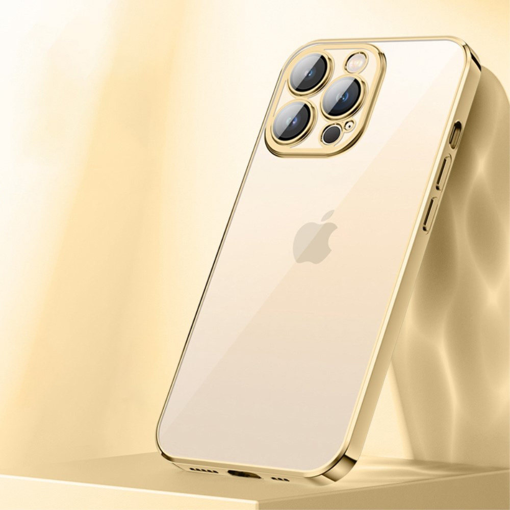 Силиконов, златист калъф – тънък, с прозрачен гръб и протектор за камера за iPhone 13 Pro