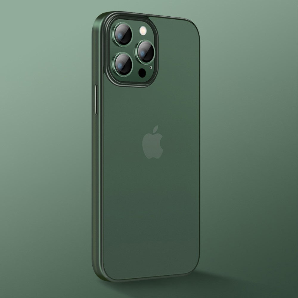 Силиконов, зелен калъф – тънък, с прозрачен гръб за iPhone 14 Pro