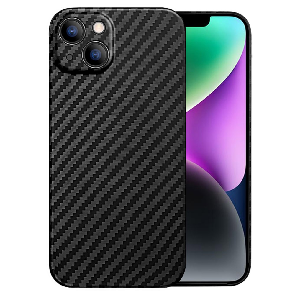 Черен кейс от арамид – карбонов десен, ултра тънък, поддържа MagSafe за iPhone 14