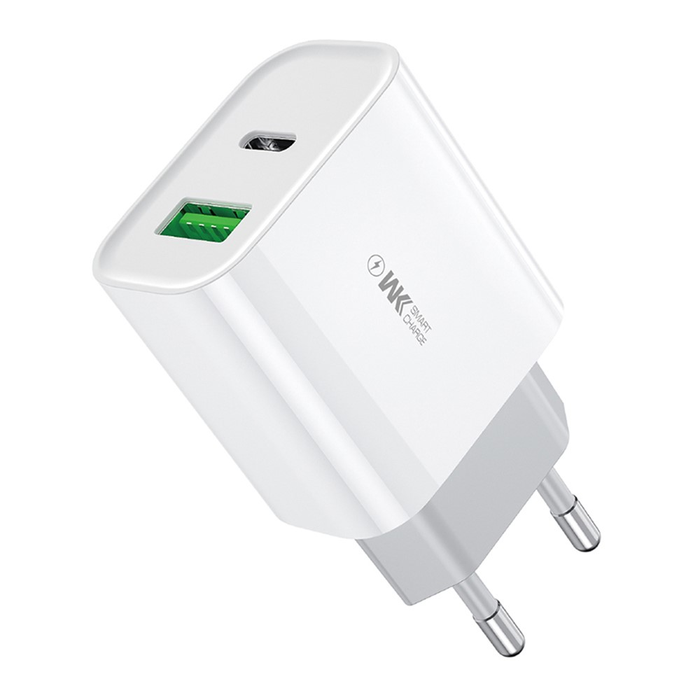 Пластмасов, бял, 20W PD Quick Charge адаптер, два USB порта, зарядно за iPhone / iPad