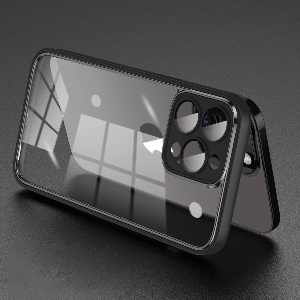 Силиконов, черен кейс – удароустойчив, с прозрачен гръб и протектор за камера за iPhone 14 Pro Max