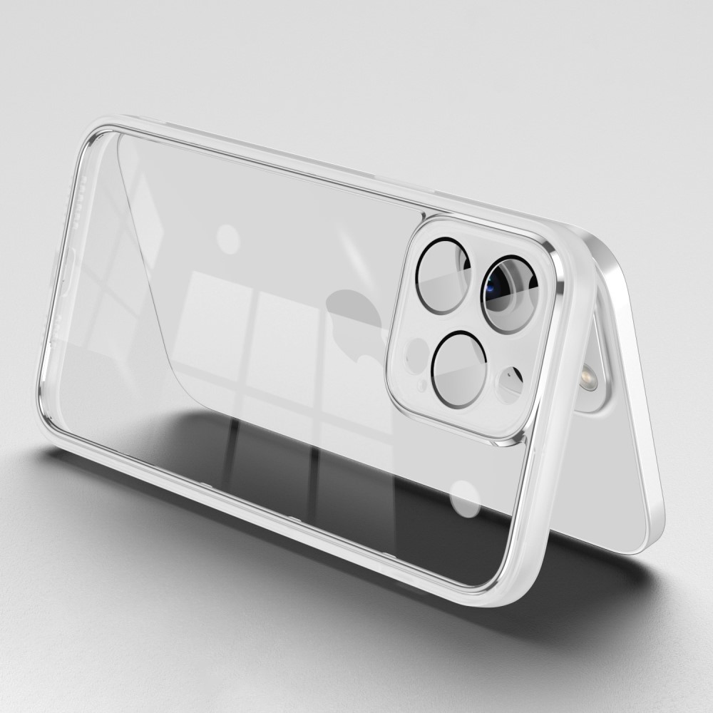 Силиконов, бял кейс – удароустойчив, с прозрачен гръб и протектор за камера за iPhone 14 Pro Max