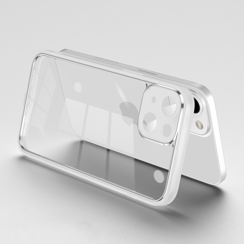 Силиконов, бял кейс – удароустойчив, с прозрачен гръб и протектор за камера за iPhone 14 Plus