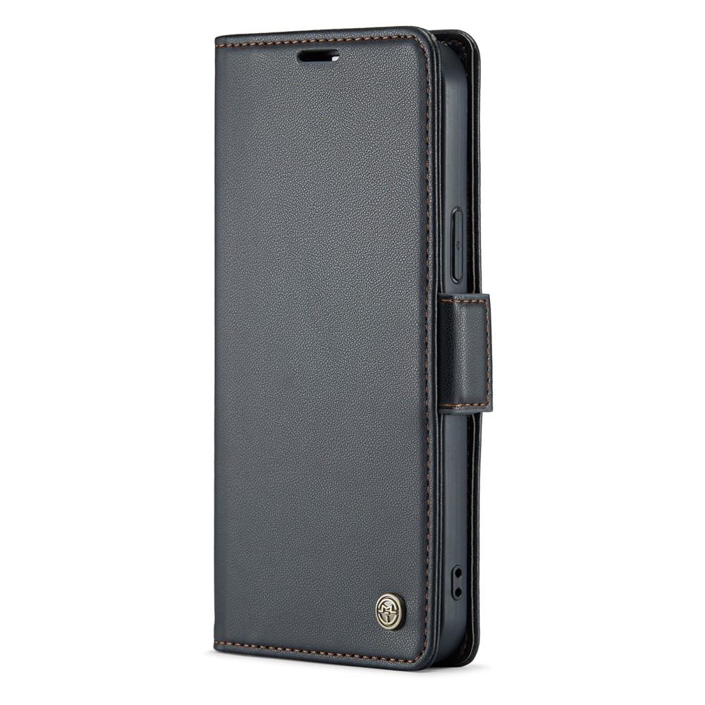 Кожен, черен калъф – преден капак със закопчаване, RFID защита за iPhone 14 Pro Max