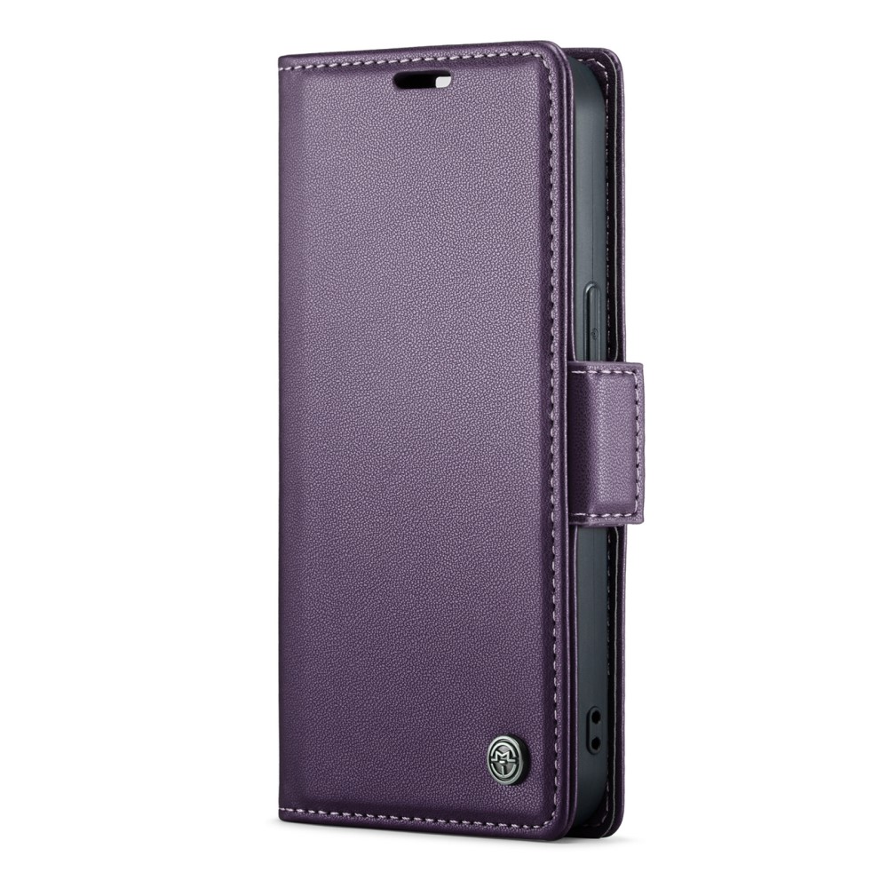 Кожен, лилав калъф – преден капак със закопчаване, RFID защита за iPhone 14