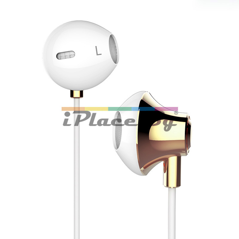 Пластмасови, бели слушалки с микрофон – златист за iPhone/Samsung