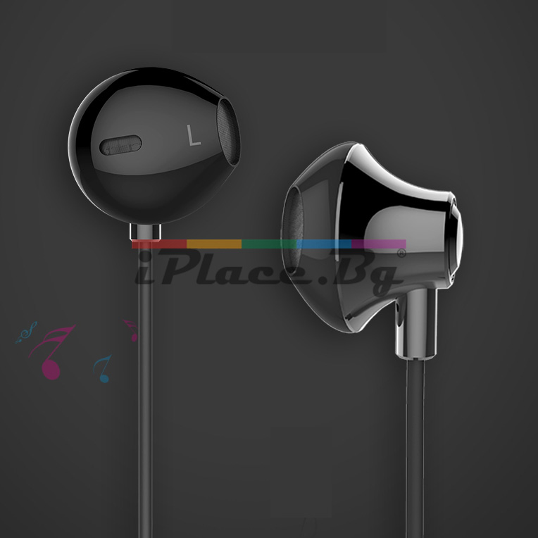 Пластмасови, черни слушалки с микрофон за iPhone/Samsung