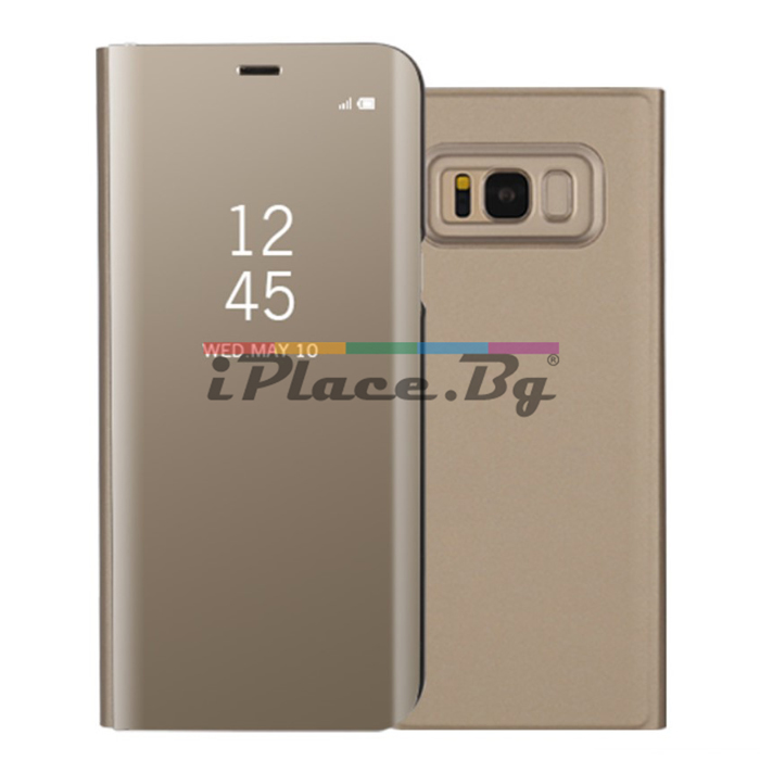 Кожен, златист калъф – прозрачен, предпазен капак за Samsung Galaxy S8 Plus