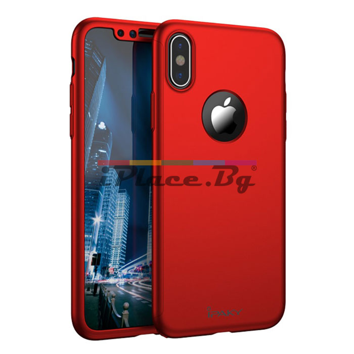 Пластмасов, червен панел – 3 в 1, за дисплей и гръб + защитно стъкло за iPhone X