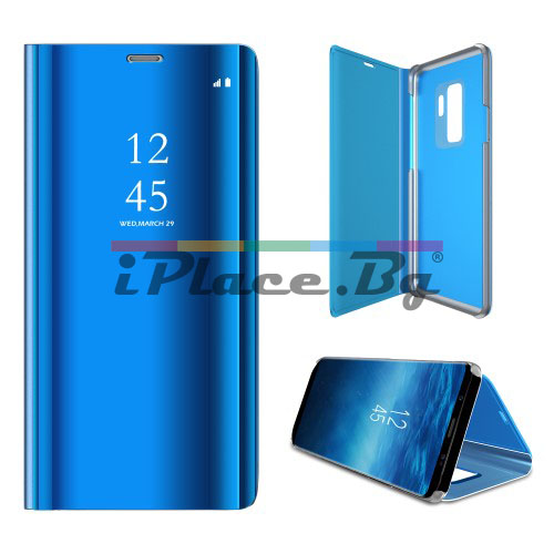 Кожен, син калъф – прозрачен, предпазен капак за Samsung Galaxy S9 Plus