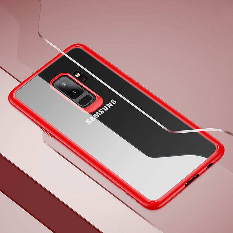 Силиконов, червен бъмпер, с прозрачен гръб – тънък за Samsung Galaxy S9