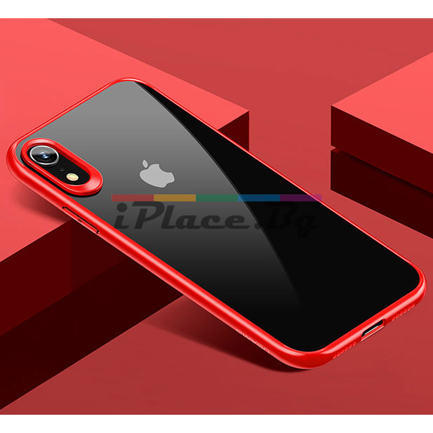 Силиконов, червен бъмпер, с прозрачен гръб – тънък за iPhone XR