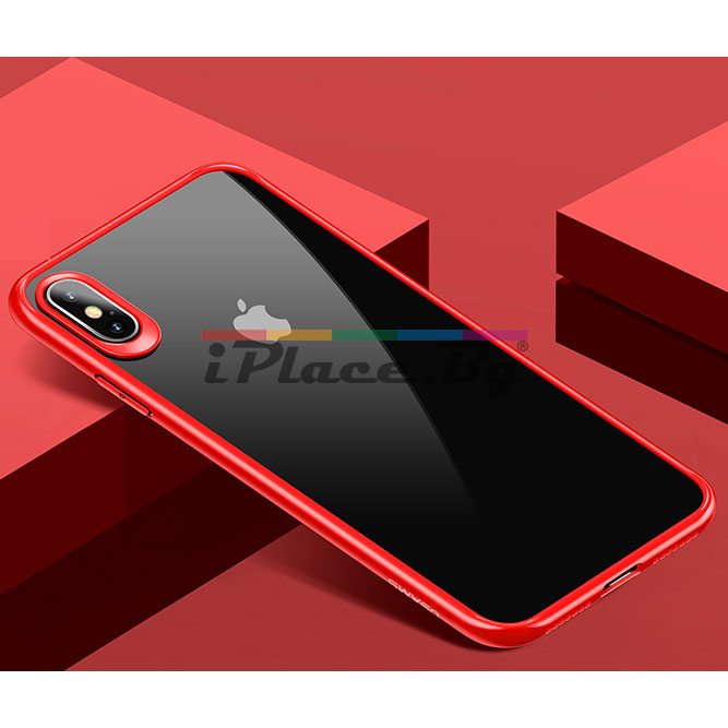 Силиконов, червен бъмпер, с прозрачен гръб – тънък за iPhone X/XS