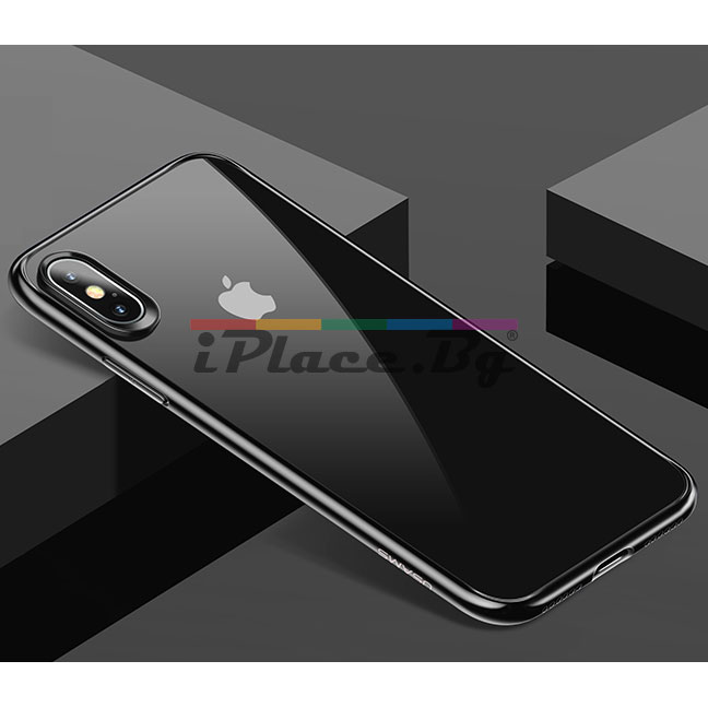 Силиконов, черен бъмпер, с прозрачен гръб – тънък за iPhone XS Max