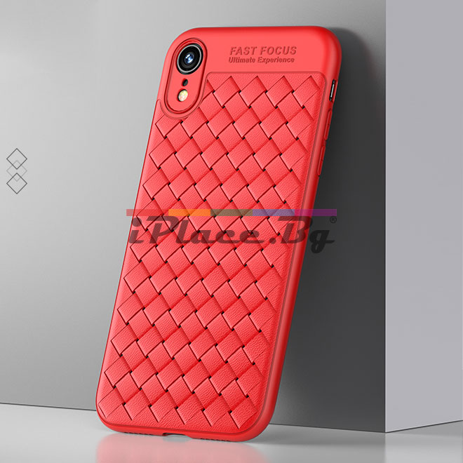 Силиконов, червен калъф, с десен – кожа за iPhone XR
