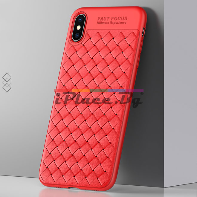 Силиконов, червен калъф, с десен – кожа за iPhone X/XS